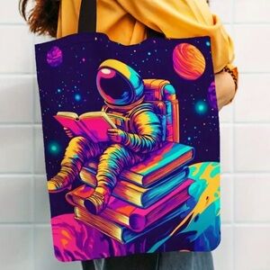 Rainbow astronaut reading tote!